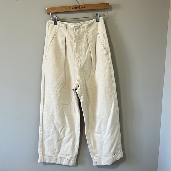 Anthropologie Eva Franco Wide Leg Crop Chino Pants Cream High Rose Sz 4 NEW - Picture 3 of 14